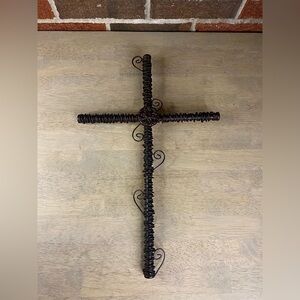 Vintage 1 pc Metal Wire Wrapped Wall Cross Large Very Unique 18" Tall!!